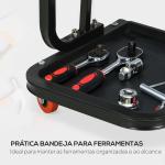Banco de Oficina Móvel com Rodas Banco para Mecânico com Bandeja para Ferramentas e Estrutura de Aço 38x35x37 cm Vermelho