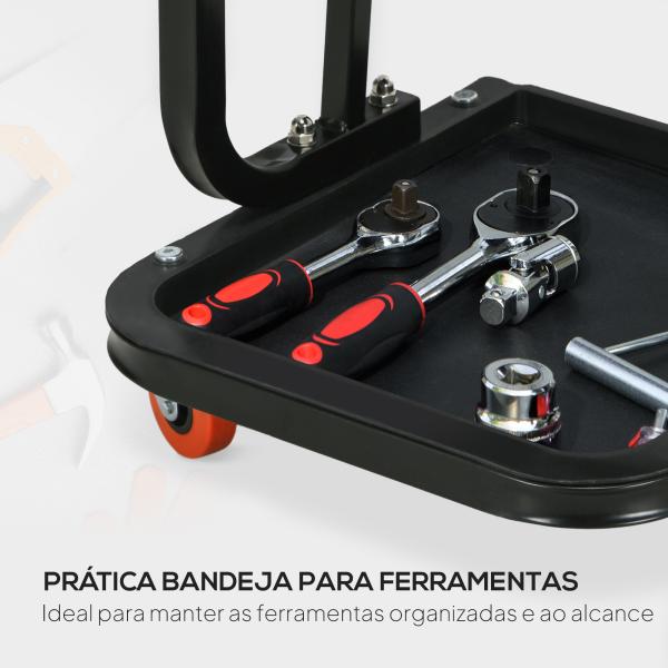 Banco de Oficina Móvel com Rodas Banco para Mecânico com Bandeja para Ferramentas e Estrutura de Aço 38x35x37 cm Vermelho