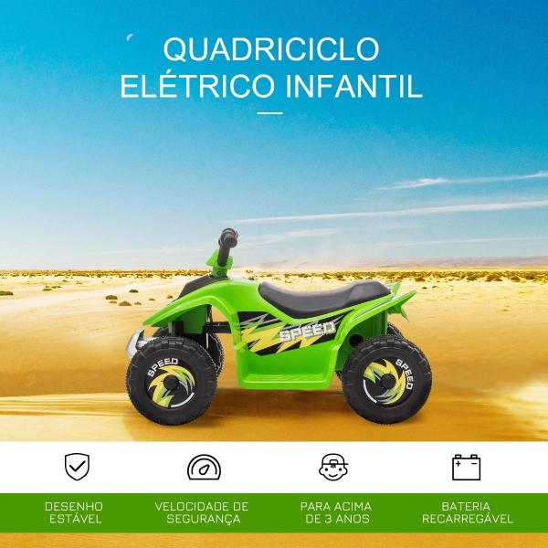 Quadriciclo Elétrico para Crianças de 18 - 36 Meses Quadriciclo a Bateria 6V com Avance e Retrocesso 72x40x45,5cm Verde