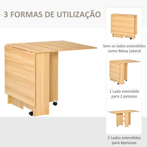 Mesa de Sala de Jantar Dobrável com Rodas Mesa Multifuncional para Sala de Jantar com 3 Formas 140x80x74cm Madeira