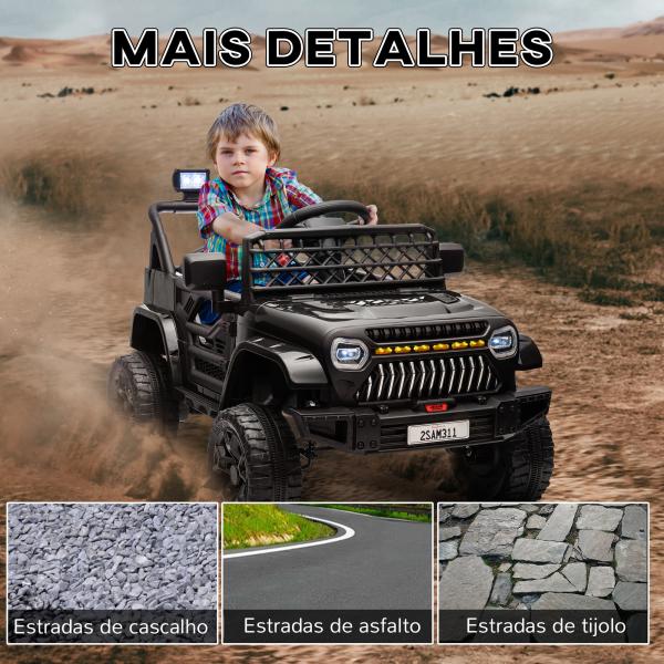 Carro Elétrico para Crianças Carro Elétrico Infantil UTV 12V com Velocidade Ajustável USB e Faróis 95x62,5x65 cm Preto