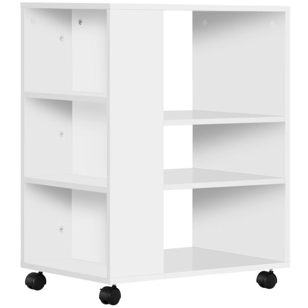 Armário para Impressora Móvel Auxiliar de Escritório com Rodas e Prateleiras Abertas Carga Máxima 30kg 60x40x75,8cm Branco