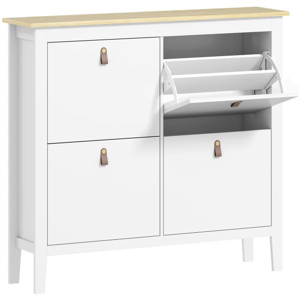 Sapateira para Entrada com 4 Gavetas Prateleiras Ajustáveis e Puxadores em PU para 20 Pares de Sapatos 105x24x95,5 cm Branco