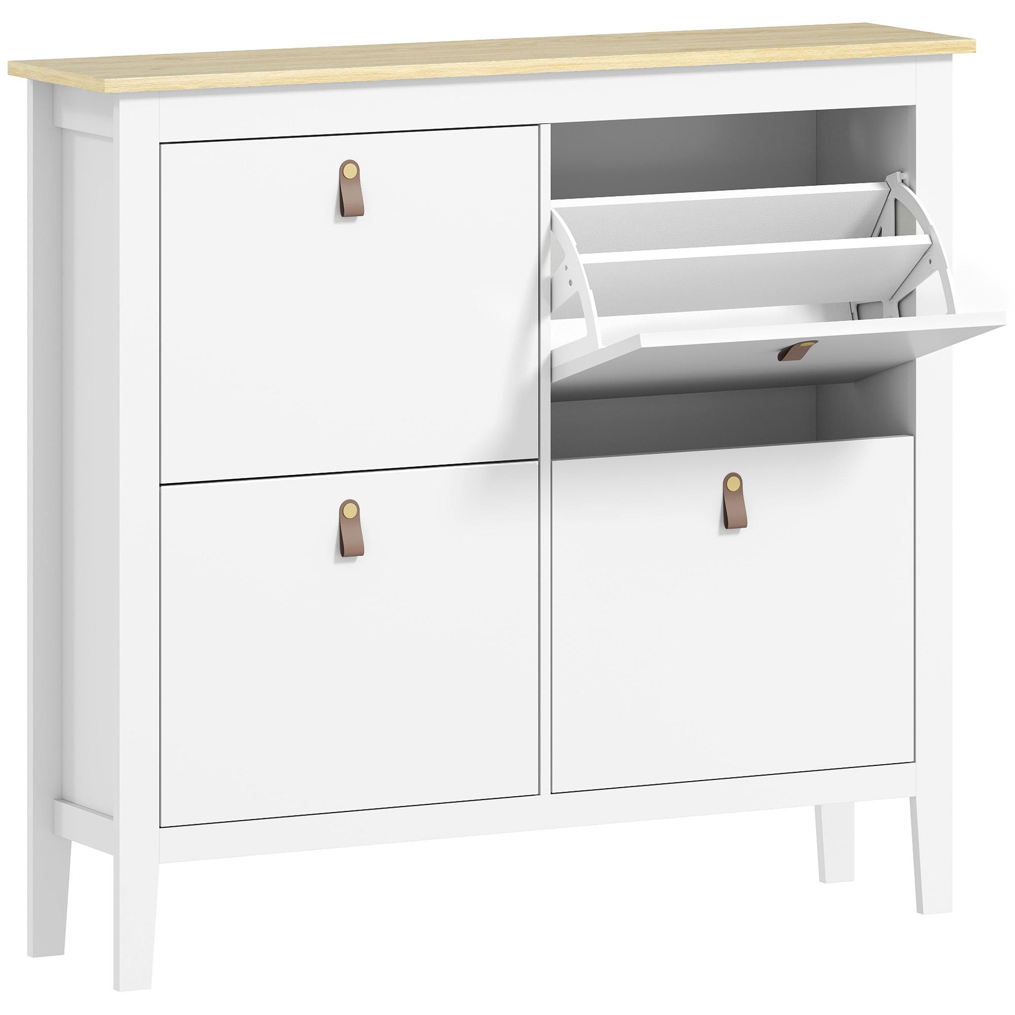 Sapateira para Entrada com 4 Gavetas Prateleiras Ajustáveis e Puxadores em PU para 20 Pares de Sapatos 105x24x95,5 cm Branco