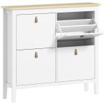 Sapateira para Entrada com 4 Gavetas Prateleiras Ajustáveis e Puxadores em PU para 20 Pares de Sapatos 105x24x95,5 cm Branco