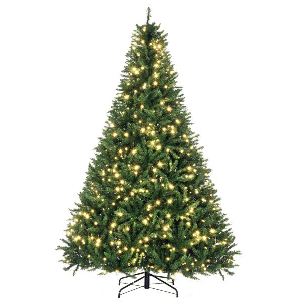 Árvore de Natal Artificial 210 cm com 700 LED Branco Quente, 2154 Pontas e Base Metálica Dobrável - Verde