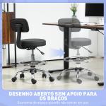 Banco Giratório com Rodas e Encosto Apoio para Pés Altura Ajustável Estofado em Couro Sintético 52x52x78 - 92 cm Preto