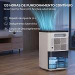 Desumidificador 0,3 L/dia para 15 m², Depósito de 1,4 L, Luz RGB, Temporizador 24 h, Ecrã LED, Branco