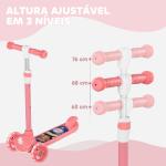 Trotinete para Crianças Trotinete com 3 Rodas LED Altura Ajustável Carga 25 kg 52x29x63 - 76 cm Rosa