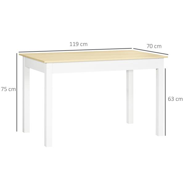 Mesa de Sala de Jantar de Madeira Retangular para 4 - 6 Pessoas Estilo Moderno 119x70x76 cm Carvalho e Branco