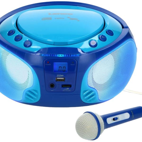 Rádio Portátil SCD 650 c/ Leitor de CDs e USB + Microfone (Azul) - LENCO