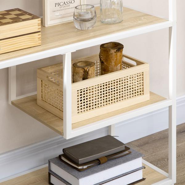 Estante de Armazenamento para Livros com Estrutura de Aço para Escritório Sala de Estar Estúdio 83x34x180cm Carvalho e Branco