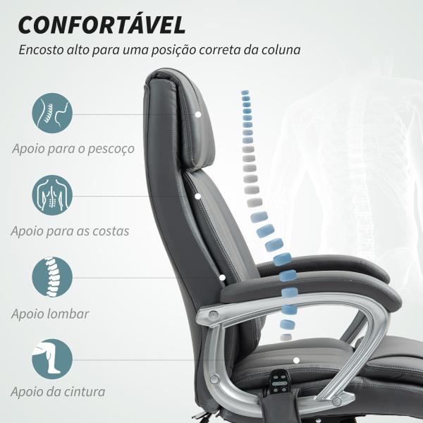 Cadeira de Escritório com Massagem Altura Ajustável Função de Aquecimento e Função de Inclinação 66x72x113 - 121 cm Cinzento Escuro