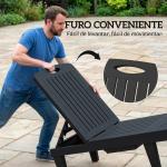 Conjunto de 2 Espreguiçadeiras Reclináveis em Plástico PP com Bandeja Lateral e Encosto Ajustável 5 Níveis 192x57x28,5 cm Preto