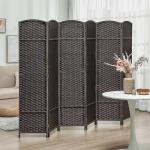Biombo de 6 Painéis Separador de Ambientes Dobrável 240x1,6x170 cm para Sala de Estar Dormitório Escritório Marrom