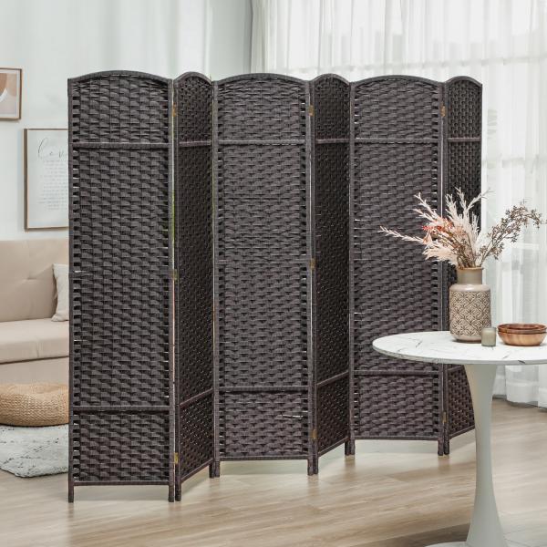 Biombo de 6 Painéis Separador de Ambientes Dobrável 240x1,6x170 cm para Sala de Estar Dormitório Escritório Marrom