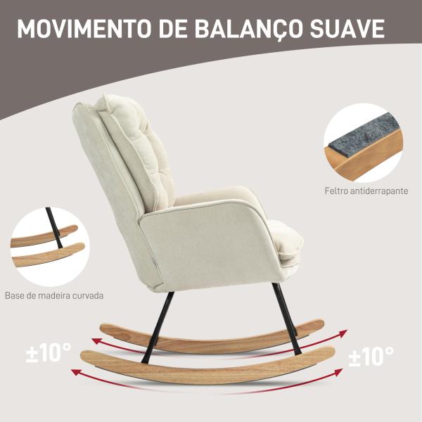 Poltrona Baloiço Estofada em Chenilla com Pés de Madeira de Faia e Apoio para os Braços para Lactância 71x98,5x97 cm Bege