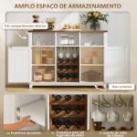Aparador de Cozinha Rústico com Prateleiras Ajustáveis e Suporte para Garrafas 120x37x88 cm Branco