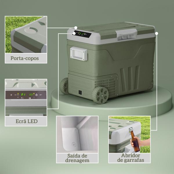 Geleira Portátil Elétrica 45L Geleira de Carro - 20℃ a +20℃ 12V/24V com Rodas Compressor e Ecrã LED 64,5x43,5x53 cm Verde