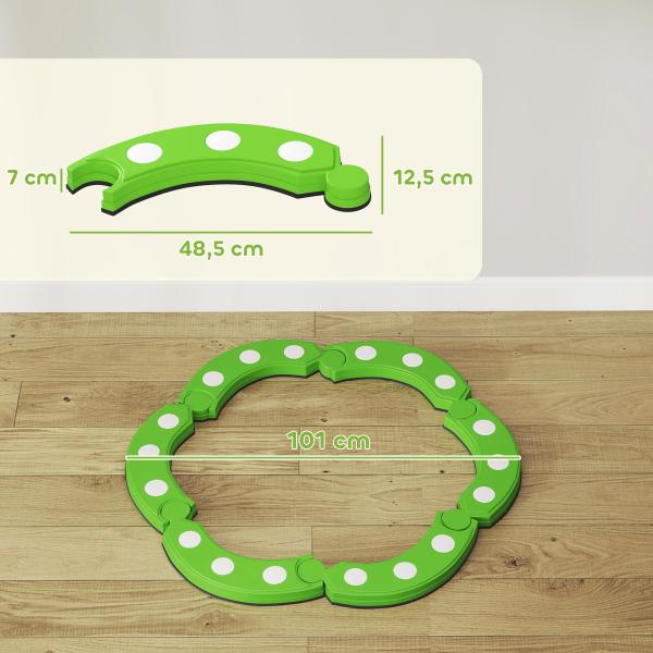 Trave de Equilíbrio para Crianças com 6 Pedras com Pontos Táteis para Treino de Equilíbrio em Interiores e Exteriores Verde
