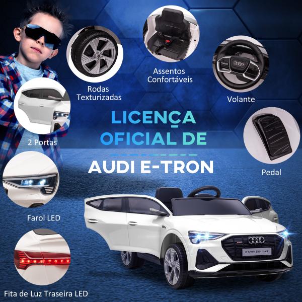 Carro Elétrico Audi E - Tron 12V para Crianças acima de 3 Anos com Controle Remoto Faróis Buzina Música MP3 TF USB e Abertura da Porta 3 - 8km/h 108x60x47cm Branco