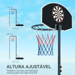 Tabela de Basquetebol para Exterior com Alvo de Dardos com Ajustável 210 - 247 cm Rodas Base Rellenável Preto
