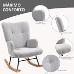 Poltrona Baloiço em Borrego Poltrona para Amamentação com Encosto Capitonê e Base de Madeira 65x88x87 cm Cinza Claro