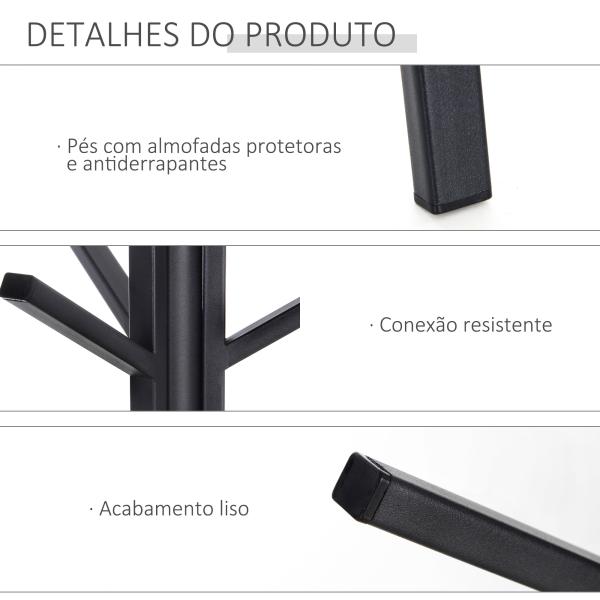 Cabide de Pé Metálico para Pendurar Roupa Bolsas com 9 Ganchos e Prateleira Cabide de Pé Moderno 45x45x180 cm Preto