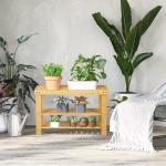 Banco Sapateira de Bambu Organizador de Sapatos com 2 Prateleiras para 6 - 9 Pares de Sapatos 70x28x45 cm Madeira