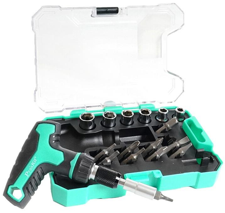 Estojo de Chave Roquete c/ Bits e Extensores (19x) - Proskit