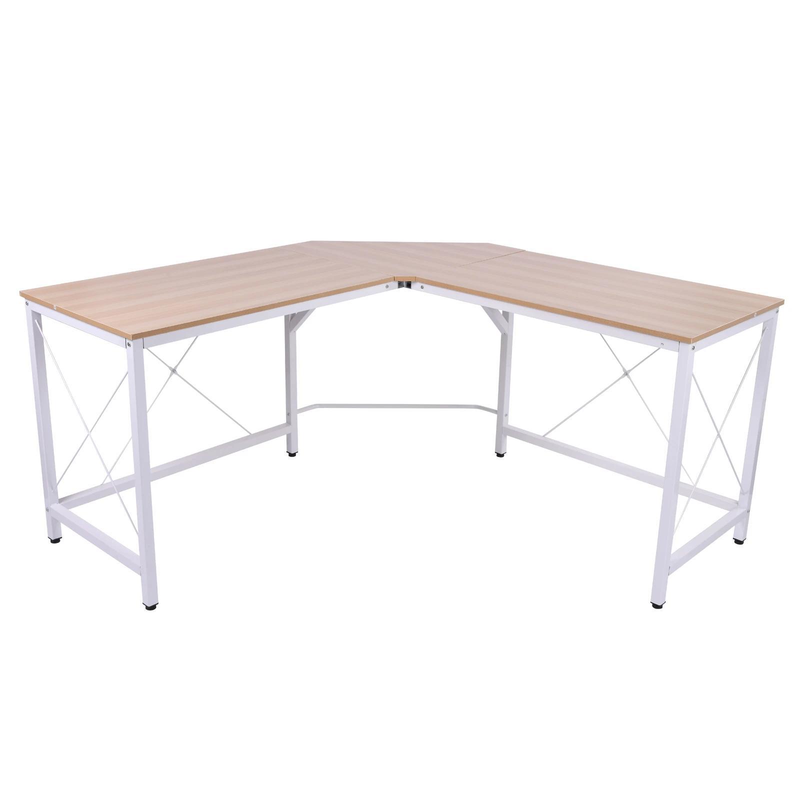Secretária em Forma de L Secretária para Escritório com Estrutura de Metal Secretária de Canto 150x150x76 cm Branco e Madeira