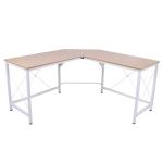Secretária em Forma de L Secretária para Escritório com Estrutura de Metal Secretária de Canto 150x150x76 cm Branco e Madeira