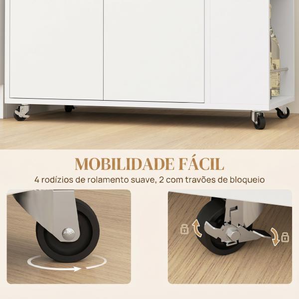 Carrinho de Cozinha com Rodas 2 Portas Prateleira Ajustável e Porta - Especiarias 75x40x80,5 cm Branco e Carvalho