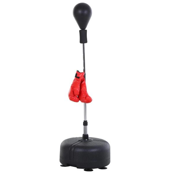 Punching Ball Ajustável em Altura com Base Recarregável Punching Ball de Boxe com Suporte e Luvas Ø48x136 - 154 cm Preto