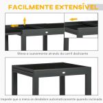 Mesa de Jardim Extensível de Alumínio com Bancada de Vidro Temperado 160x80x75 cm Preto