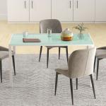 Mesa de Refeição de Vidro Mesa Retangular para 6 Pessoas com Pés de Metal 140x80x75 cm Branco