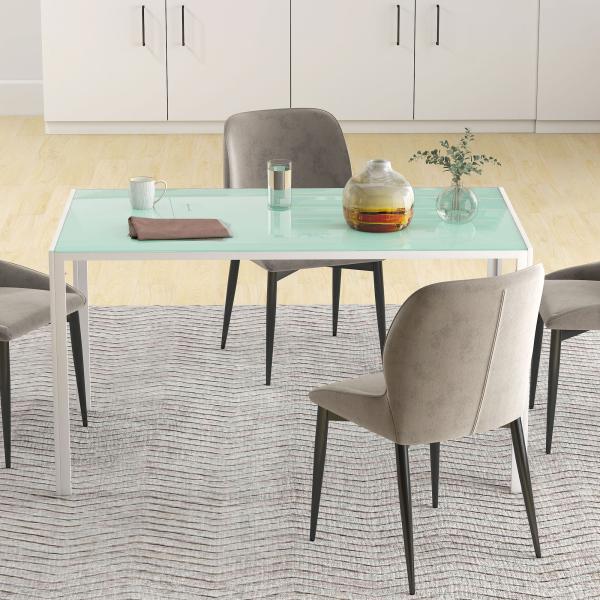 Mesa de Refeição de Vidro Mesa Retangular para 6 Pessoas com Pés de Metal 140x80x75 cm Branco