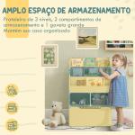 Estante de Madeira para Brinquedos com 3 Compartimentos 2 Prateleiras e Gaveta Móvel com 4 Rodas 60x29,9x90 cm Verde