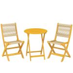 Conjunto de Jardim de 3 Peças em Madeira com 2 Cadeiras Dobráveis e Mesa Redonda para Varanda e Terraço Natural
