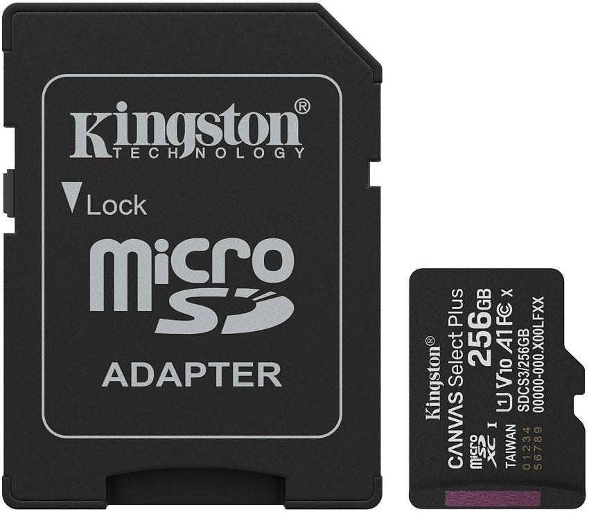Cartão de Memória MicroSDXC Canvas Select Plus 256GB UHS - I Classe10 + AdaptadorSD (Preto) - KINGSTON