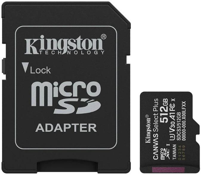 Cartão de Memória Canvas Select Plus Gen3 512GB MicroSDXC UHS - I Classe 10 + Adaptador - KINGSTON
