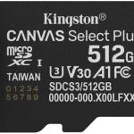 Cartão de Memória Canvas Select Plus Gen3 512GB MicroSDXC UHS - I Classe 10 - KINGSTON