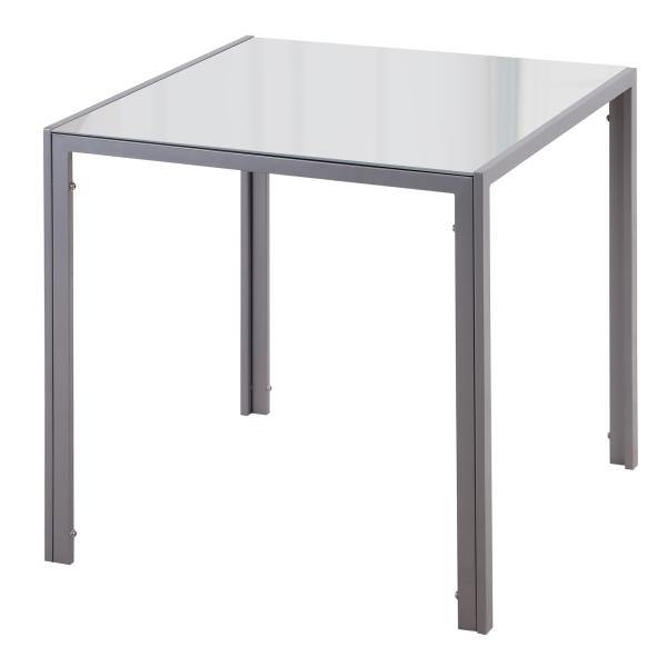 Mesa de Sala de Jantar de Cristal Mesa de Cozinha Quadrada para 4 Pessoas com Pés de Metal 75x75x75cm Cinza