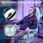 Cadeira Gaming Reclinável 155° com Suporte Lombar com Massagem Apoio de Cabeça e Apoio para os Pés 63x66x126 - 134 cm Azul Claro