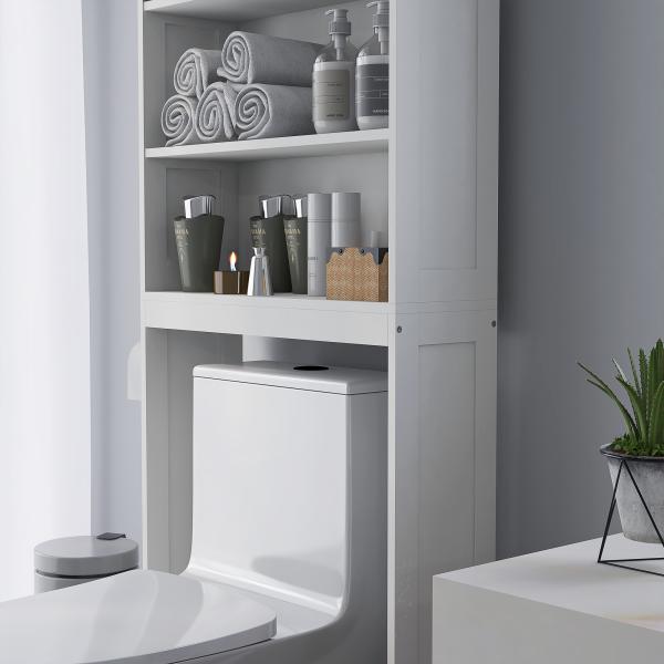 Móvel sobre Sanita Armário para Máquina de Lavar com 2 Portas Prateleiras Abertas e Ajustável 66x23x178 cm Branco