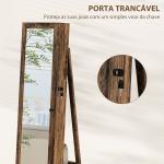 Joalheiro de Pé Armário para Jóias 360° com Fechadura e Espelho Incorporado Carga Máxima 20 kg 38x38x160 cm Marrom Rústico