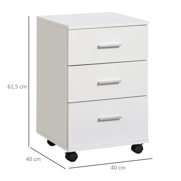 Bloco de Gavetas para Escritório Móvel de Arquivos com 3 Gavetas e Fechadura para Secretária Casa 40x40x61,5 cm Branco