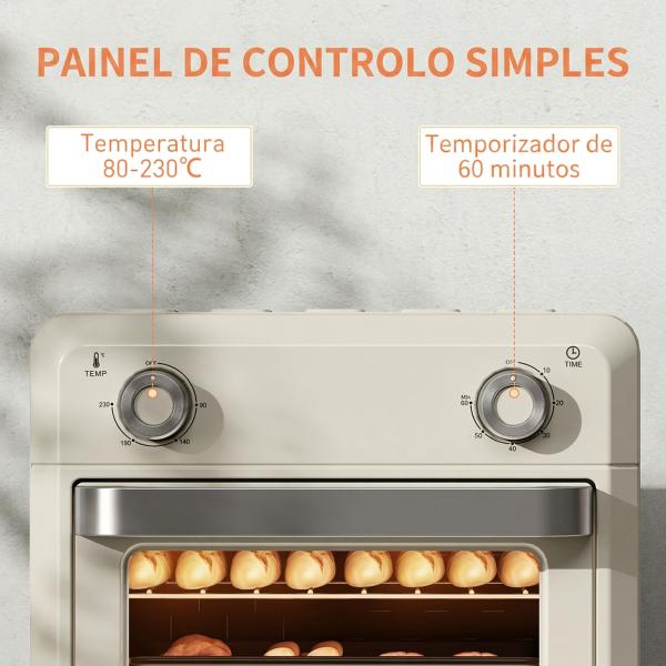 Forno com Fritadeira de Ar 10 L com 2 Manípulos Convecção 360° 80 - 230 °C Temporizador 60 Min Tabuleiro e Cesto