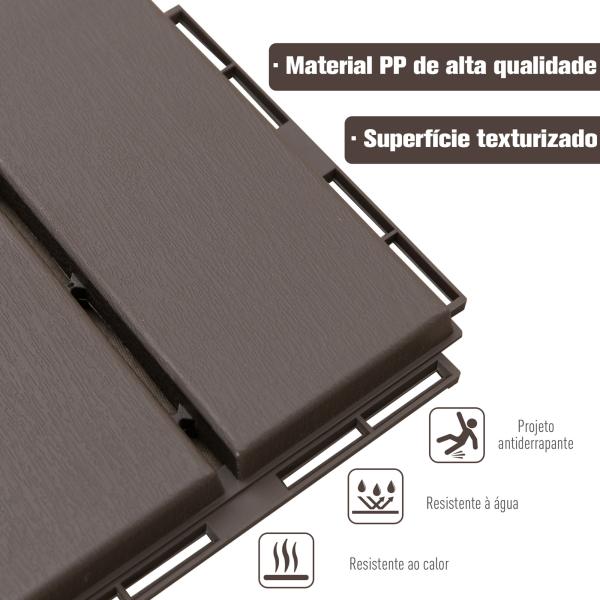 Conjunto de 9 Estrados 30x30cm com Área de 0.81 m² para Exterior e Interior Estrados com Sistema Click com Superfície Antiderrapante para Balcão Terraço Jardim Marrom