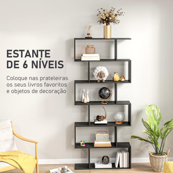 Estante Alto Livraría de 6 Estantes para Sala de Jantar Desenho Moderno 80x23x192cm Preto